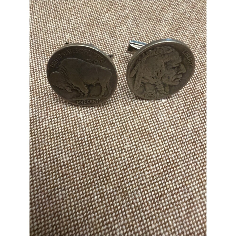Buffalo Indian Head Nickel Coin Jewelry Cuff Links-Handmade-Vintage